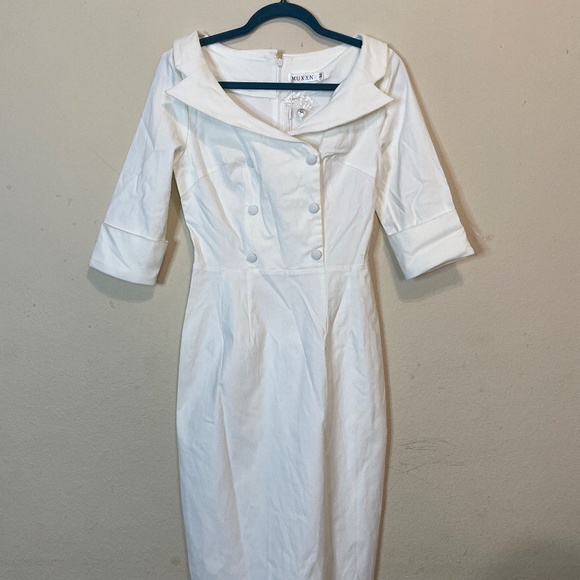 Stunning White vintage style pinup cocktail dress 50s 60s - Picture 3 of 13
